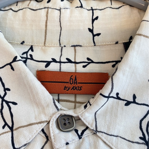 6A By Axis Silk Short Sleeve Button Up Shirt Size M Beige Check Pattern Preppy - Picture 7 of 9